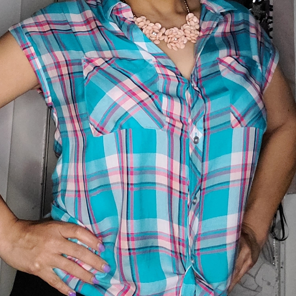 New york and company plaid summer top